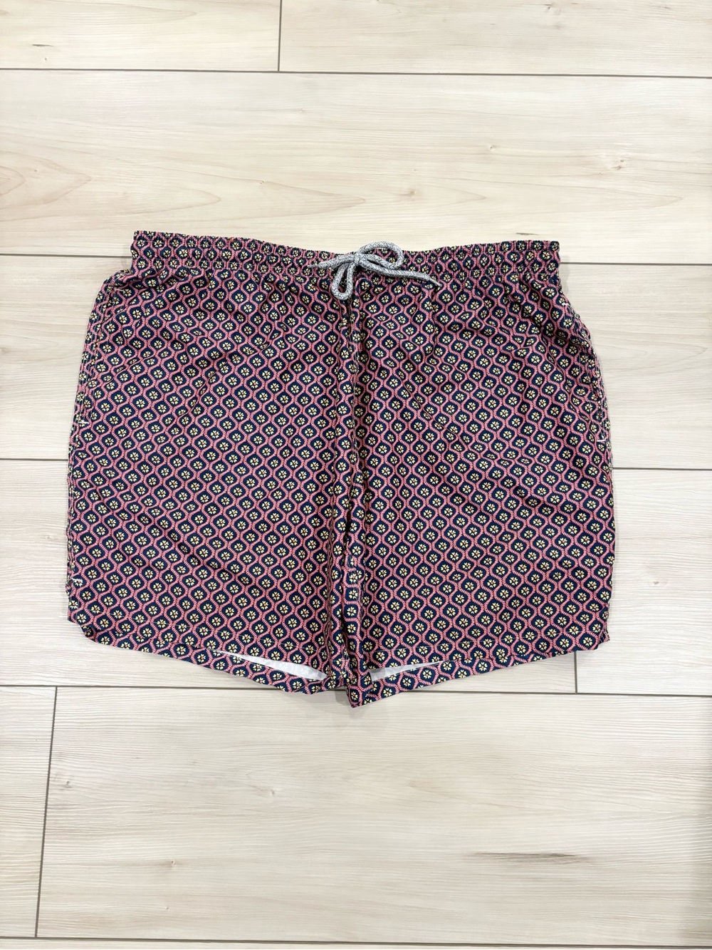 Michaels Vintage 90s Pink and Blue Floral Geometric Me s Drawstring Swim Trunks